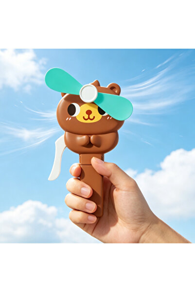 KMT Teddy Bear Design Handheld Fan, 15.6 cm, Brown, No Batteries