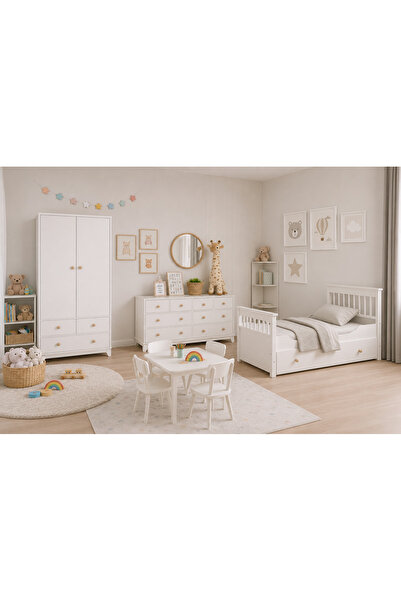 Koza %100 MDF Bonnie Maxi Yavrulu Bebek Odası ( 2 Kapılı Dolap & 8 Çekmeceli Şifonyer & 90x190 Yavrulu Karyola)