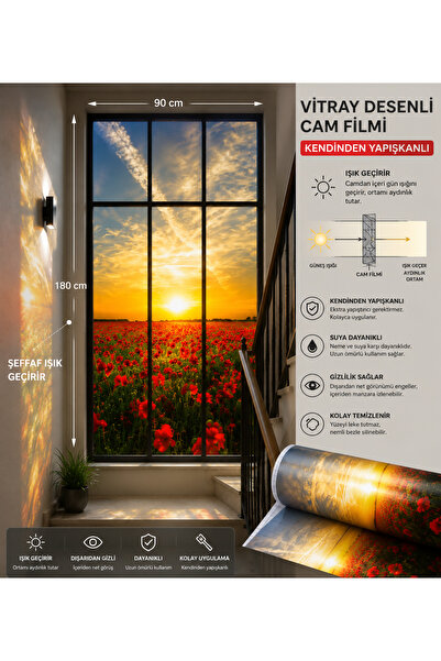 burawall vitray desenli şeffaf cam filmi