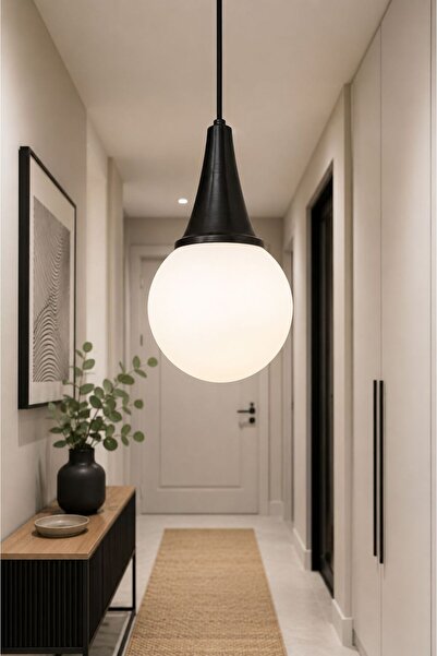 VENON Elora Tekli Sarkıt Camlı Avize ✨ SİYAH ✨ BEYAZ GLOP CAMLI ✨ Modern Tekl...