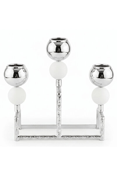AKDC Modern Silver & White Metal 3-Way Candle Holder Stand for Dining and Liv...