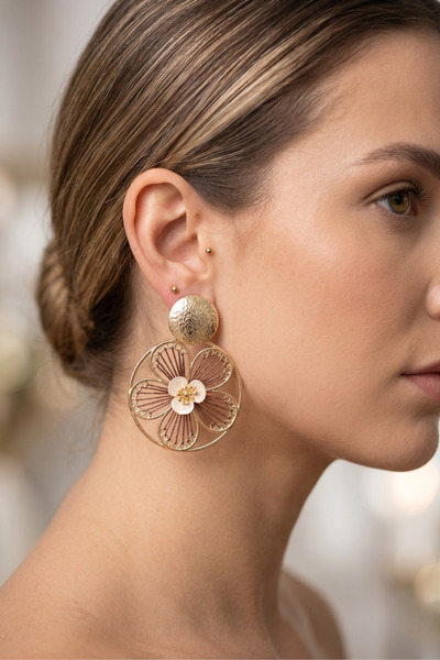 PETEK AKSESUAR Flower Embroidered Hanging Earrings 5 Cm.