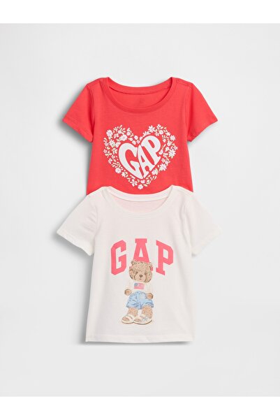 GAP Kız Bebek Beyaz Grafik Baskılı T-Shirt (2’li)