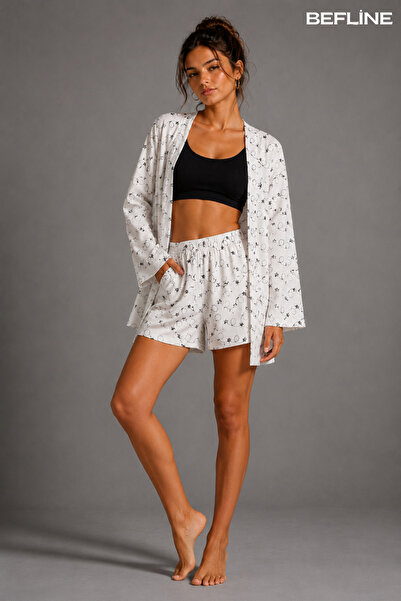 LAVİNİM Beyaz Relax Fit Kimono Rahat İkili Takım