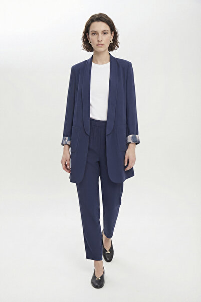 Zühre Classic Navy Blue Suit with Shawl Collar and Pocket Detail 1103