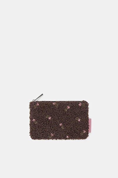 Pull & Bear Faux shearling floral wallet