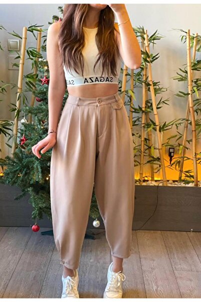 KASİDE Powder-Colored Buttoned Shalwar Trousers