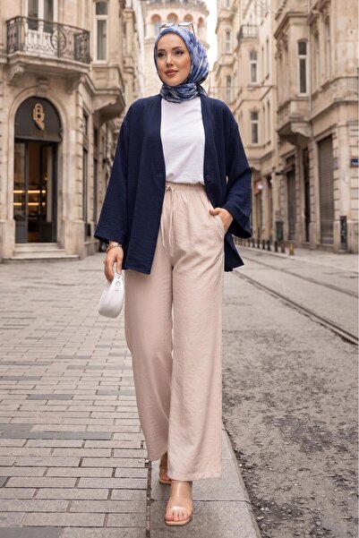 EBRUTESETTÜR Elastic Waist Pocketed Tencel Trousers Stone