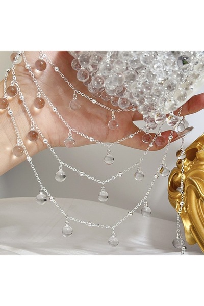 Choice1 1 Meter Silver Color 1 Meter Transparent Round Glass Beads Pendant Me...