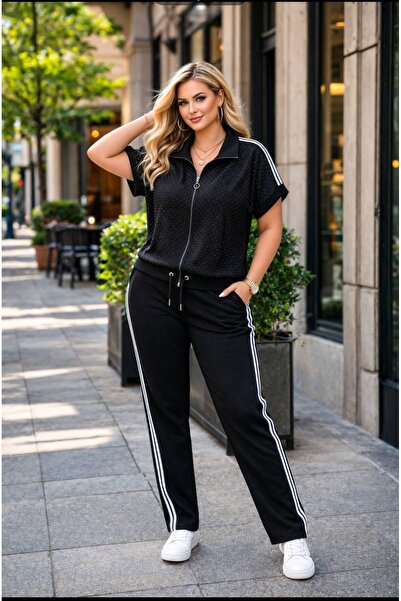 PARKDERİN Plus Size, Shiny, Vest-Pants Track Suit Set