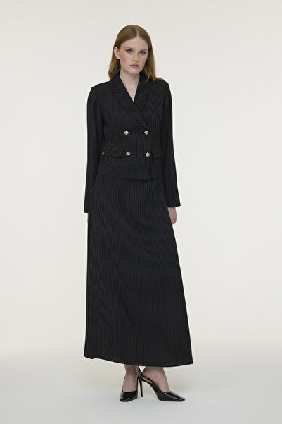 Zühre Button Detailed Striped Double Breasted Black Suit 2012
