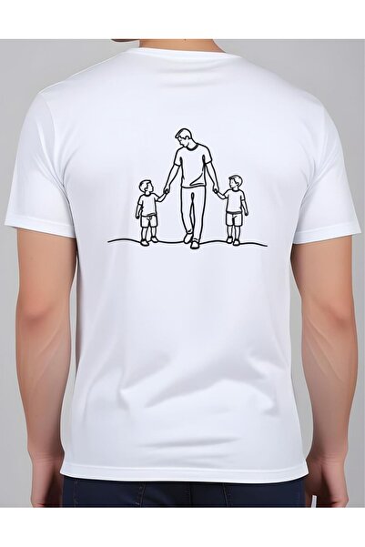 Krays Father and Two Children Printed T-Shirt - Father's Day Gift with Illust...