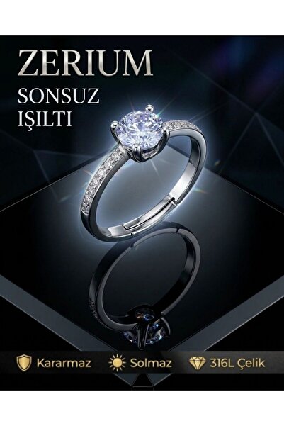 ZERİUM Adjustable Women's Steel Solitaire Ring Silver Color Ice Blue Stone