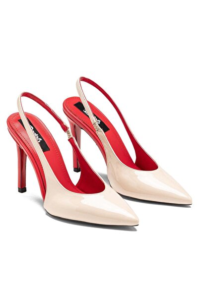 Dedos Women's High Heeled Open Back Pointed Toe Elastic Patent Leather Evenin...