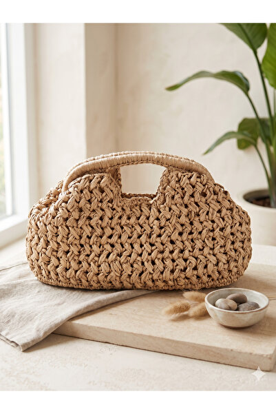 Luminos Butik Soft Form Camel Straw Bag Cnt1137