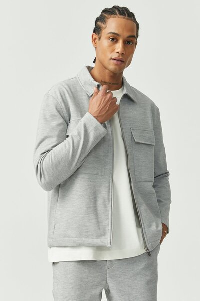 PAULMARK Men's Shirt Collar Zippered Sweat Coat
