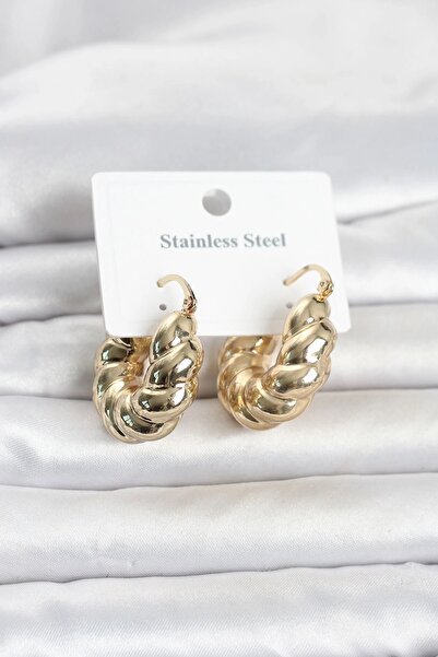 TakÇalıştır 316L Steel Gold Color Curved Hoop Model Women's Earrings