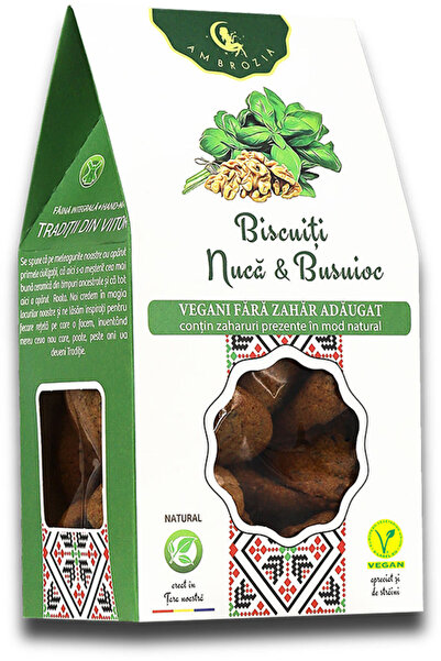 Ambrozia Biscuiți Nucă & Busuioc - 130g - Fara Zahar - Vegan