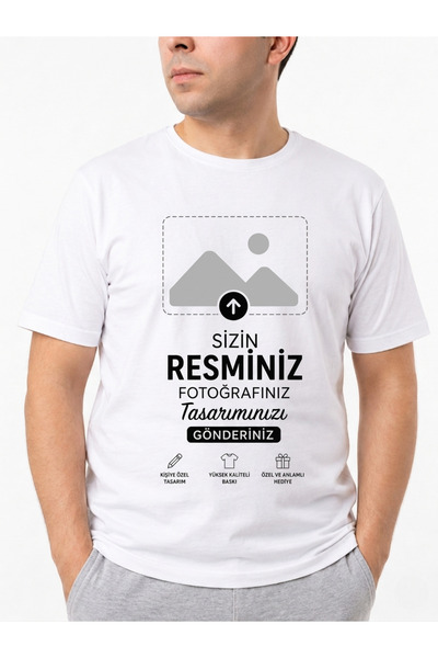 Miracix Kişiye Özel Fotoğraf Baskılı Beyaz Tişört – Yazılı Resimli Unisex Tshirt