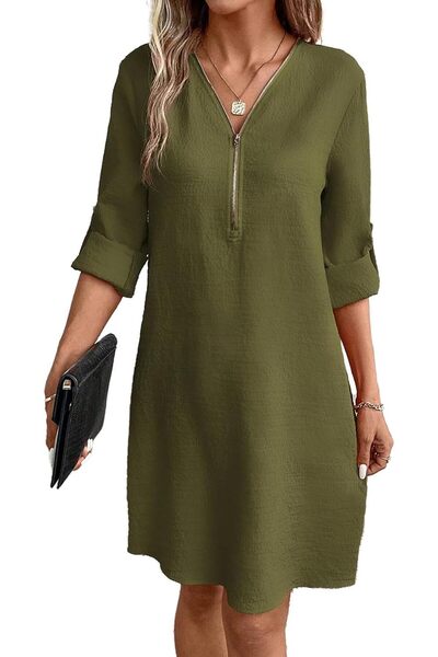 YUTILA Women's V-Neck Half Sleeve Shirt Dress Elegant Summer Casual Plain Sho...