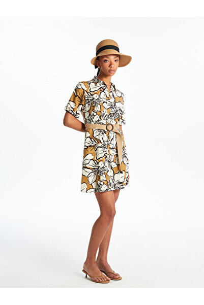 LC Waikiki RMZ GİYİM FARKİLYA Rochie cămașă din amestec de in cu imprimeu floral