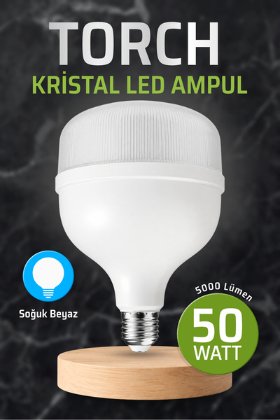 Badem10 Torch Kristal Led Ampul 50 Watt Yüksek Aydınlık Sunan Soğuk Beyaz Amp...