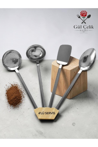 Gül Mutfak 4-Piece Kitchen Serving Set Ladle-Colander-Spatula-Spoon 18/0 Qual...