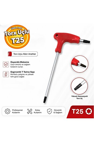 Eltos TT025 T Tipi Torx Uçlu T25 Krom Kaplamalı Çelik Torx Alyan Anahtar Alle...