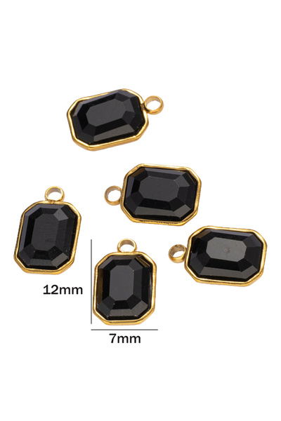 choice2 Black 5pcs Stainless Steel Rectangle Pendants Crystal Beads Charms Rh...