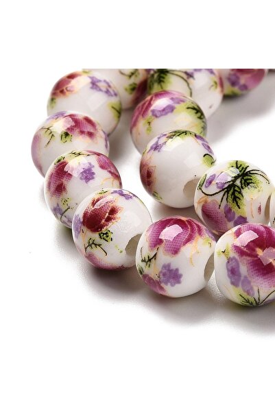 Choice AECH05-14940 1strand Handmade Flower Printed Porcelain Ceramic Beads S...