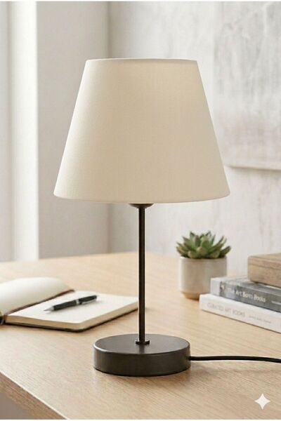 VENON SOFTLİNE Modern Abajur ✨ SİYAH ✨ KREM Kumaş Şapkalı Masa Lambası Minimal Dekoratif Gece Lambası > Modern Abajur Dekoratif Komodin Lambası Yatak Odası Aydınlatma Şık Ev Dekoru Hediyelik Konsol Üzeri