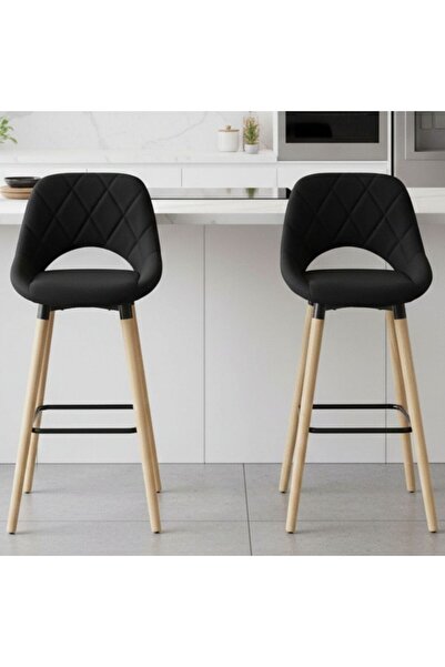 Kdhome Set of 2 Barstools BarLuxe Nova, Wooden Legs, Round, Upholstered, Meta...
