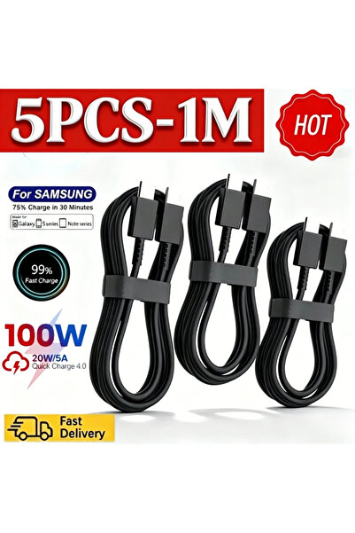 Choice1 كابل شحن سريع USB-C إلى USB-C جديد بطول 1 متر، 5 قطع، يدعم PD100W، مت...