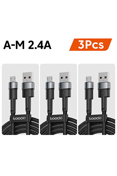choice2 كابل توكي مايكرو يو إس بي أسود 1 متر، 3 قطع، كابل شحن سريع من النايلو...