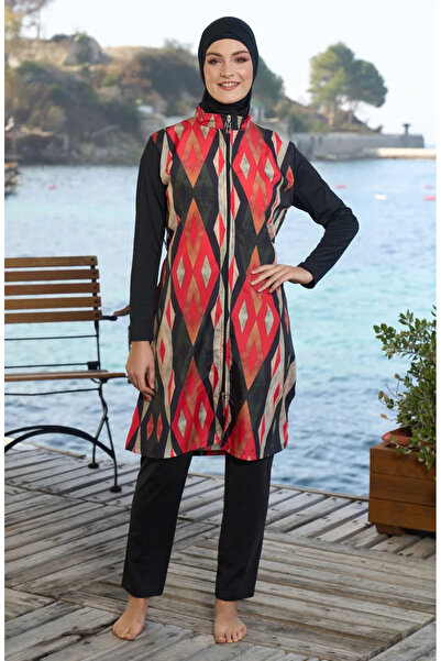 sefamerve Baklava Patterned Boneli Hijab Swimsuit 25943-01 Black