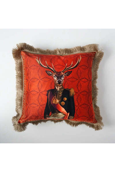 VİTELLİ Deer General Decorative Tasseled Throw Pillow Cover 1 Piece 50X50 cm
