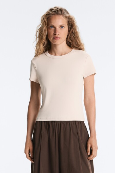 Oysho Fitted modal rib short-sleeve T-shirt