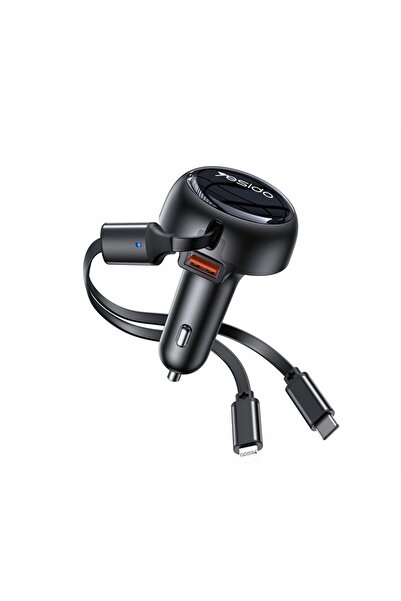 Yesido Φορτιστής Αυτοκινήτου Y61 USB-A 53W με ενσωματωμένα αναδιπλούμενα καλώ...