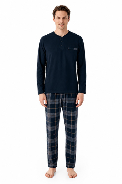 YUYİ Arnetta 100% Cotton Buttoned Collar Long Sleeved Men's Pajama Set