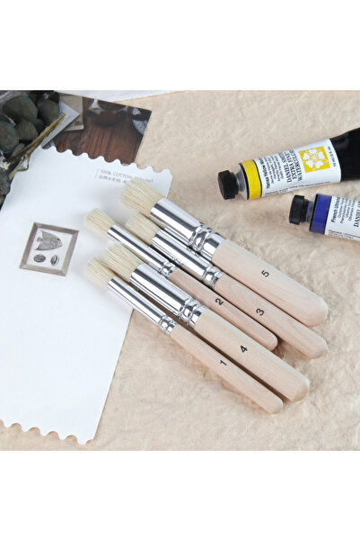 Choice SeamiArt 5Pcs Bristle Paint Brushes Round Head Gouache Watercolor Oil ...