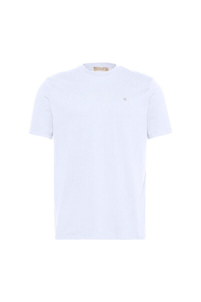 Calvin Klein Tricou bărbătesc cu mânecă scurtă, neted, uni, cu guler rotund ș...