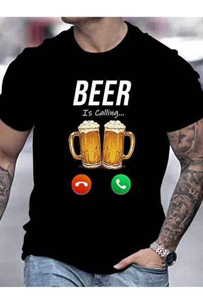 Chic Bloom تي شيرت رجالي بطبعة "Beer is Calling"