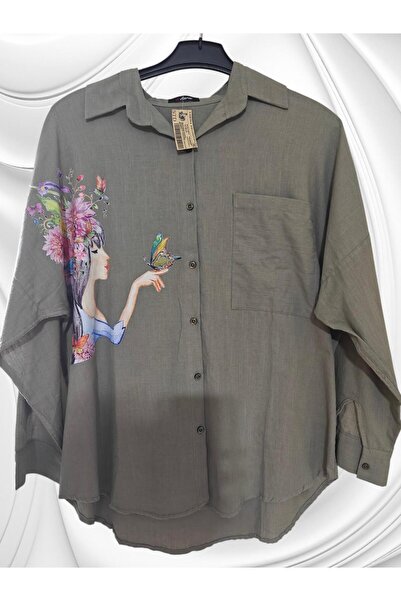 LARİSA COLLECTİON Baskılı Keten Basıc Gömlek