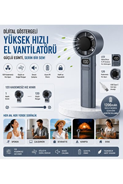 Tastech F-21 Şarjlı El Fanı Dijital Göstergeli Serinletici Fan 120 Kademe Hız...