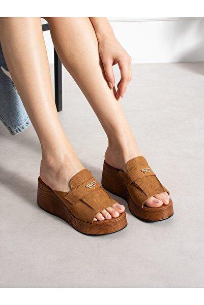 ALEMDAR AYAKKABI Lunaris Tan Wedge Heel Women's Slippers