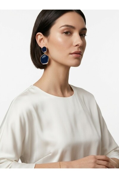 Premium Enamel Gold Framed Marble Pattern Women's Dangling Earrings