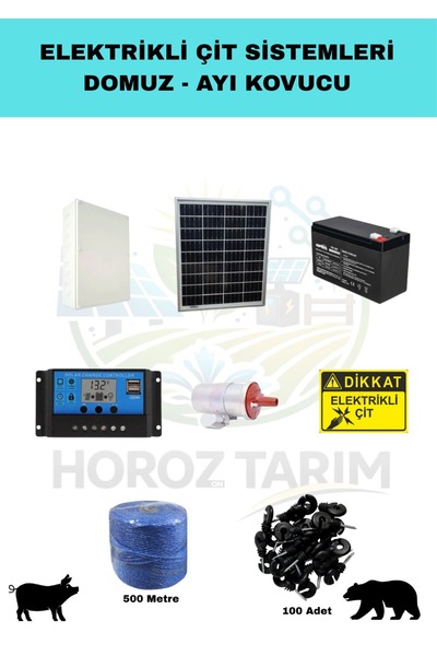 Horoz Tarım Elektrikli Çit Sistemi Domuz Kovucu Ayı Kovucu Güneş Enerjili Çit...