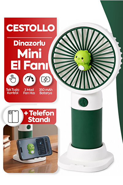 Cestello Dinazor Figürlü Tasarım 3 Kademeli Sessiz Mini El Masa Fan Vantilatö...