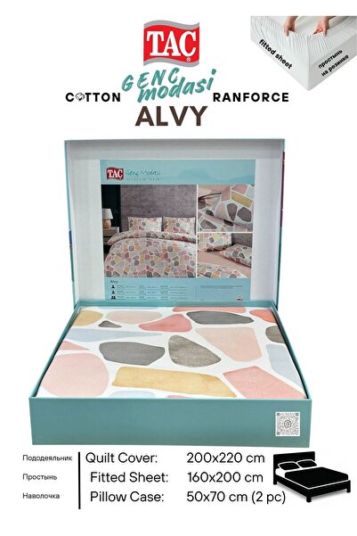 Taç ALVY pembe Ranforce Genc modasi Cift Kişilik Nevresim Takım 200x220 cm