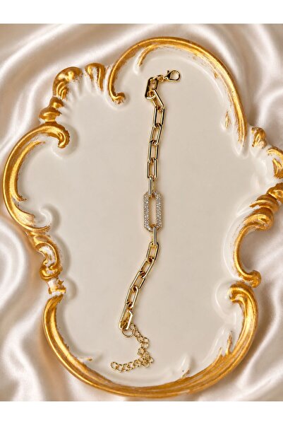 FİLORA 14K Gold Kaplama Zincir Model Zirkon Taşlı Bileklik